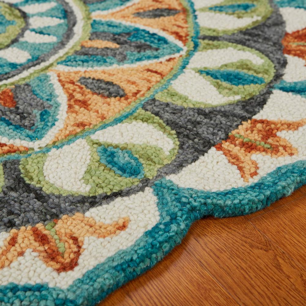 4’ Round Blue and Orange Medallion Area Rug Blue/Green. Picture 3