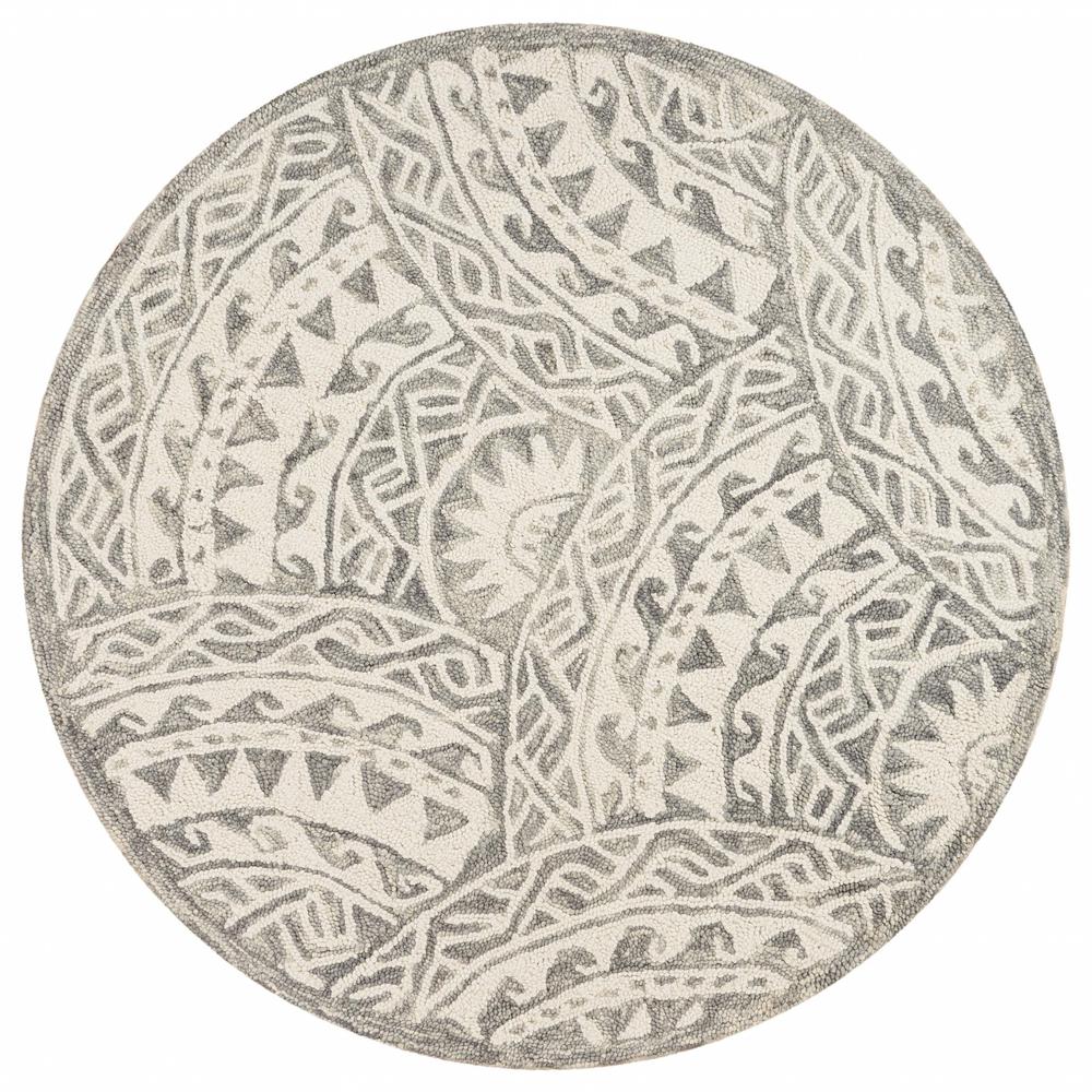 4’ Round Gray Decorative Waves Area Rug Gray. Picture 1