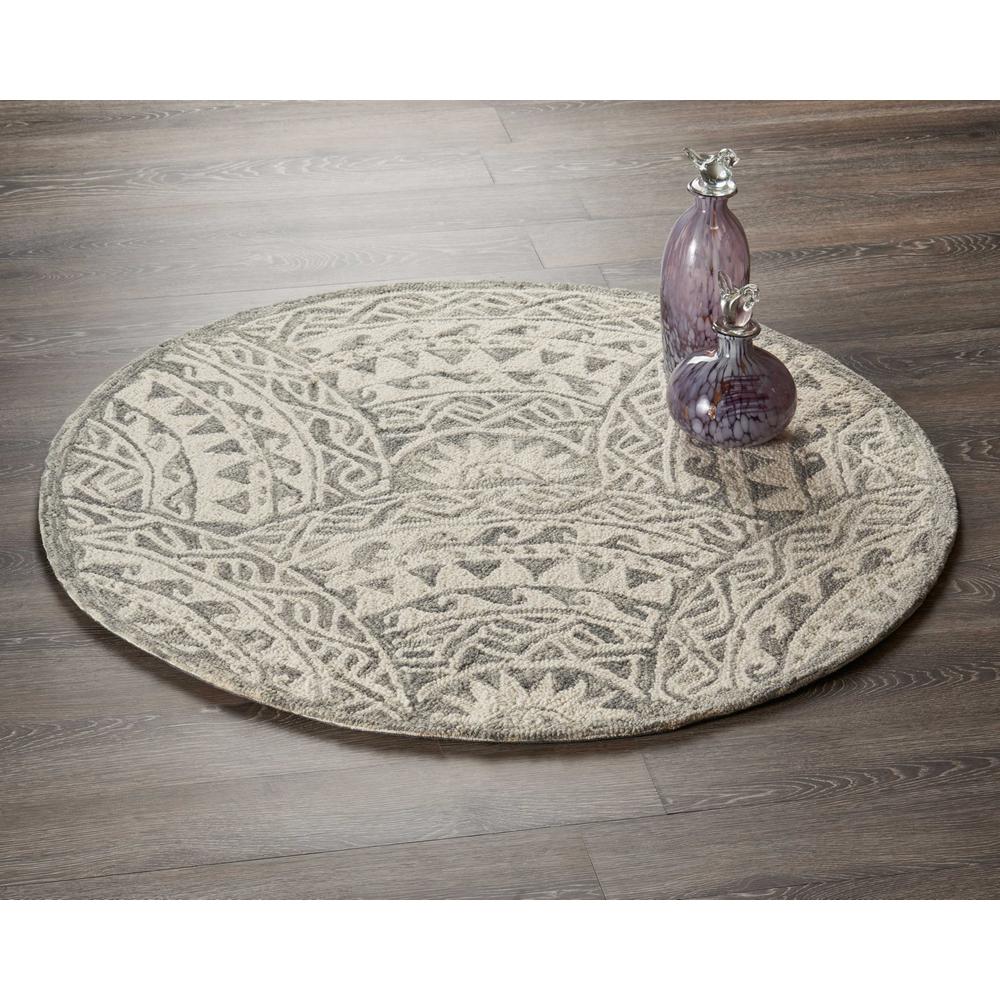 4’ Round Gray Decorative Waves Area Rug Gray. Picture 7