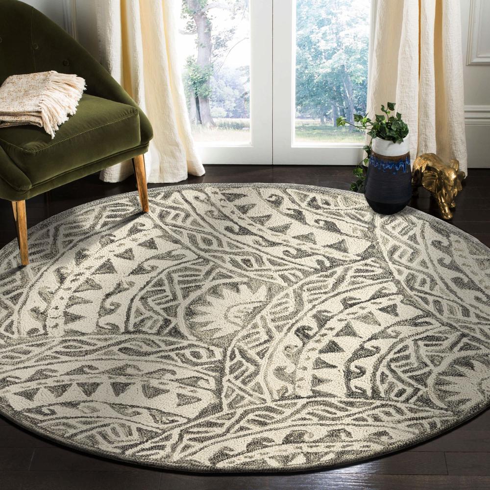 4’ Round Gray Decorative Waves Area Rug Gray. Picture 8