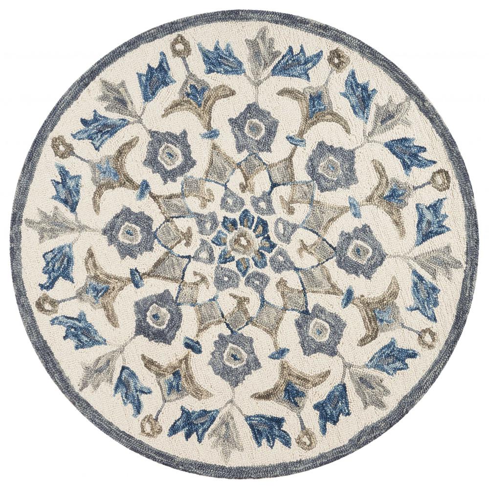 4’ Round Blue Floral Oasis Area Rug Blue. Picture 1