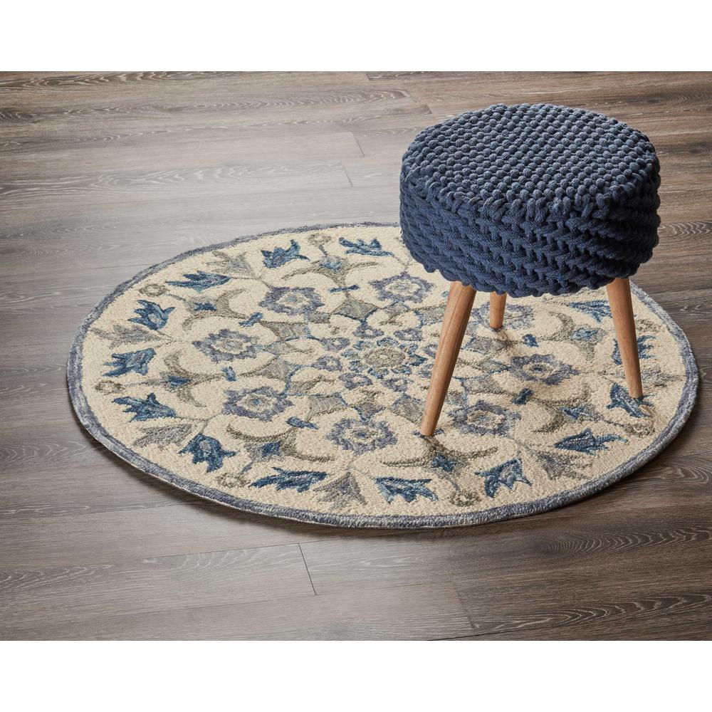 4’ Round Blue Floral Oasis Area Rug Blue. Picture 6