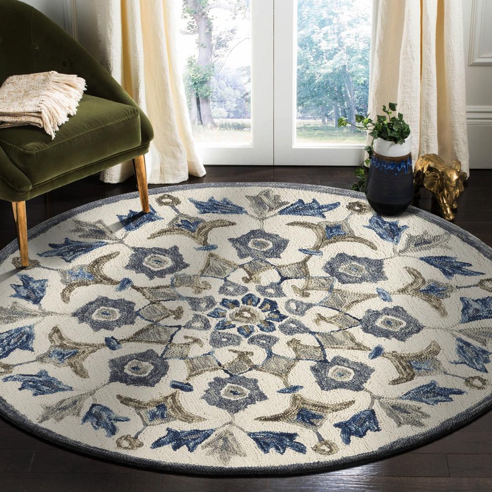 4’ Round Blue Floral Oasis Area Rug Blue. Picture 7