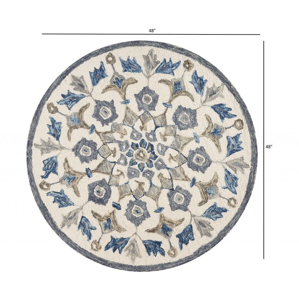 4’ Round Blue Floral Oasis Area Rug Blue. Picture 8