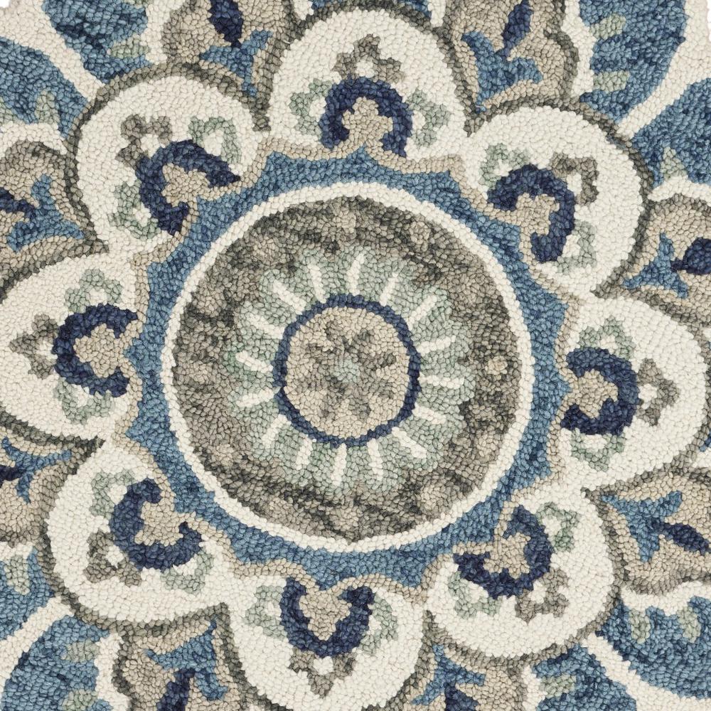 6’ Round Blue Modern Floral Area Rug Blue/Green. Picture 2