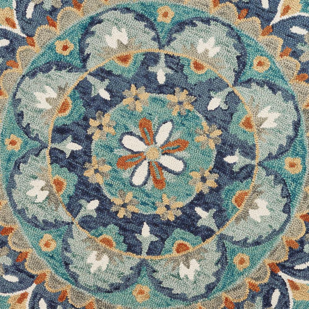 4’ Round Blue Floral Mandala Area Rug Blue/Green. Picture 2