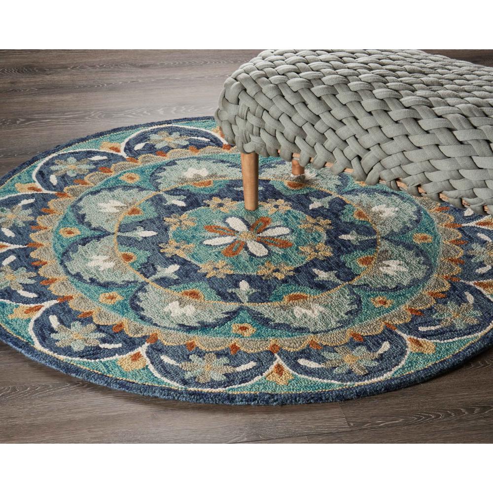 4’ Round Blue Floral Mandala Area Rug Blue/Green. Picture 7