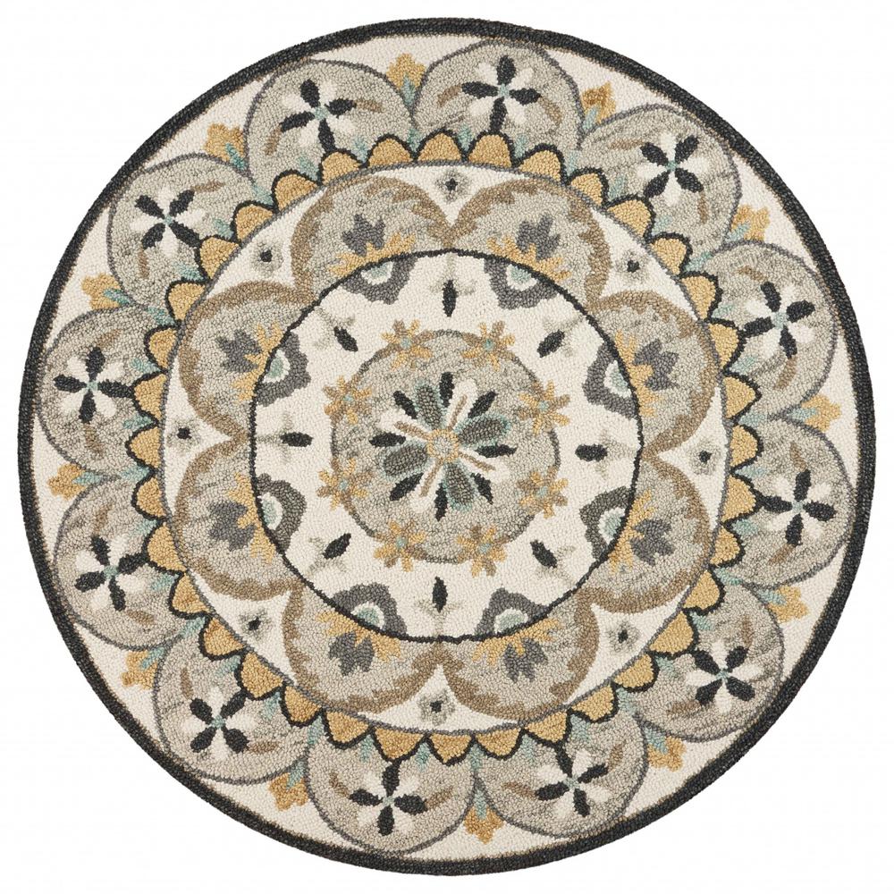 4’ Round Gray and Ivory Floral Bloom Area Rug Gray/ivory. Picture 1