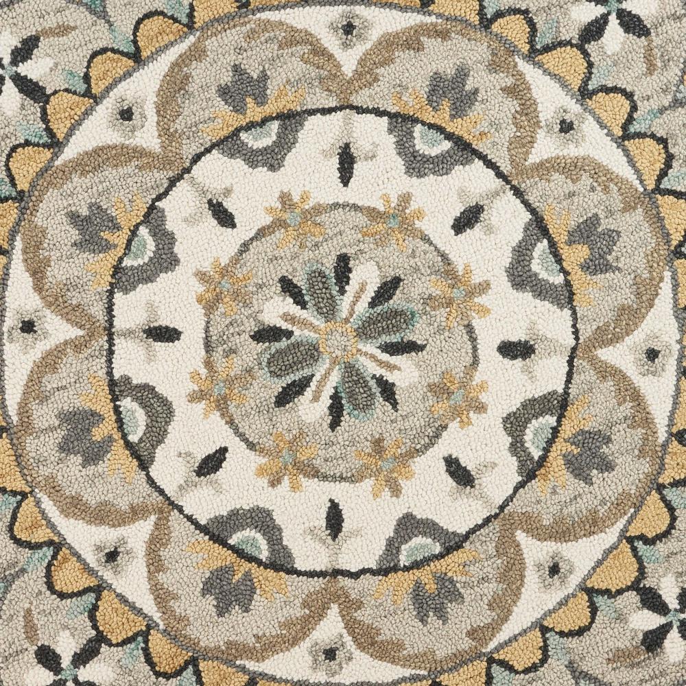 4’ Round Gray and Ivory Floral Bloom Area Rug Gray/ivory. Picture 2