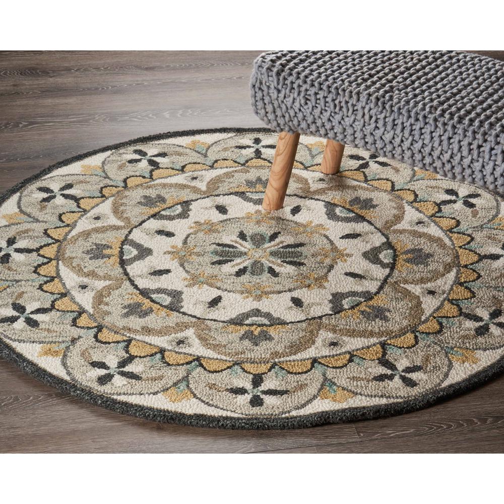 4’ Round Gray and Ivory Floral Bloom Area Rug Gray/ivory. Picture 7
