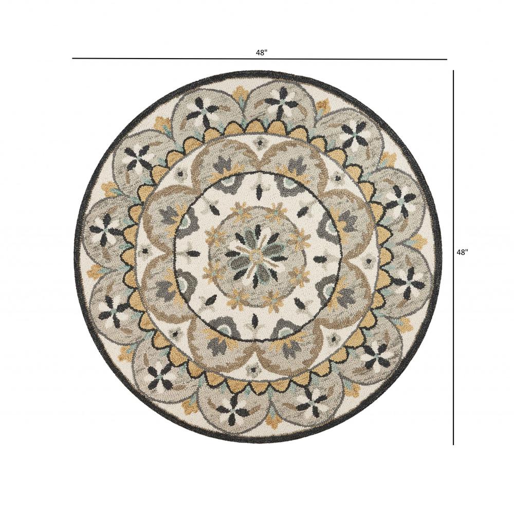 4’ Round Gray and Ivory Floral Bloom Area Rug Gray/ivory. Picture 9