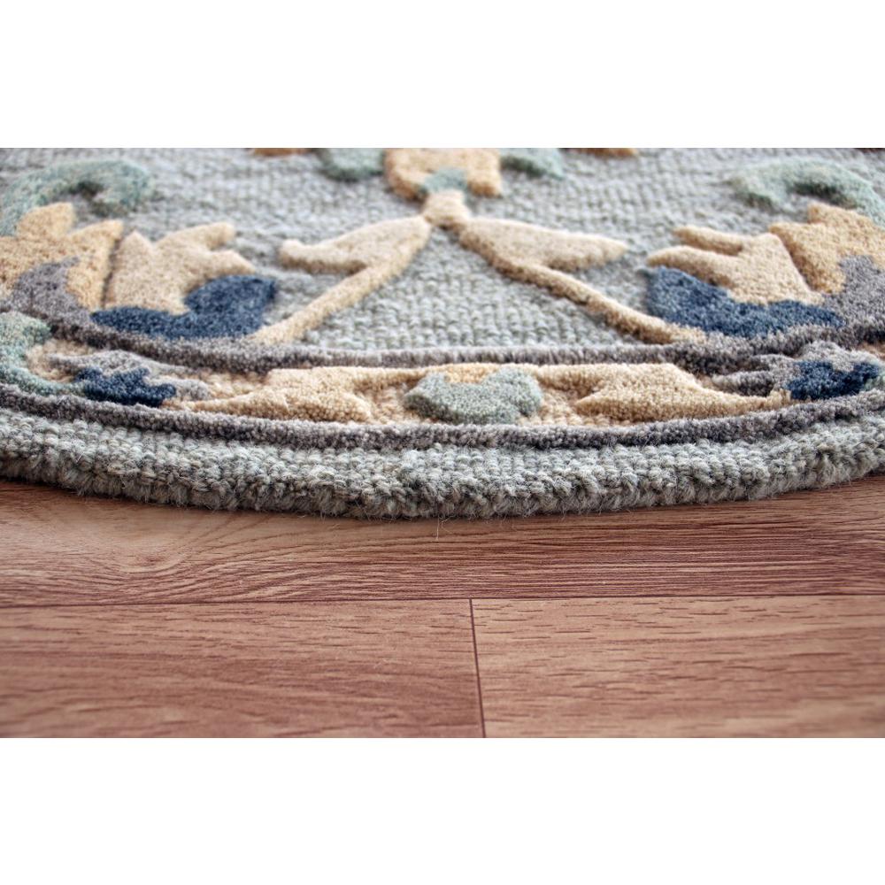 2’ x 4’ Blue and Beige Floral Hearth Rug Blue/Cream/Beige. Picture 3