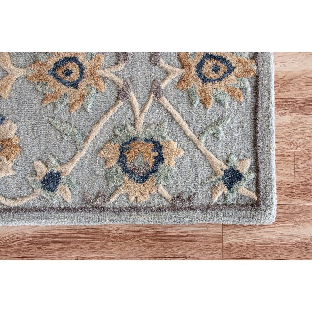 2’ x 7’ Blue and Beige Floral Runner Rug Blue/Cream/Beige. Picture 5