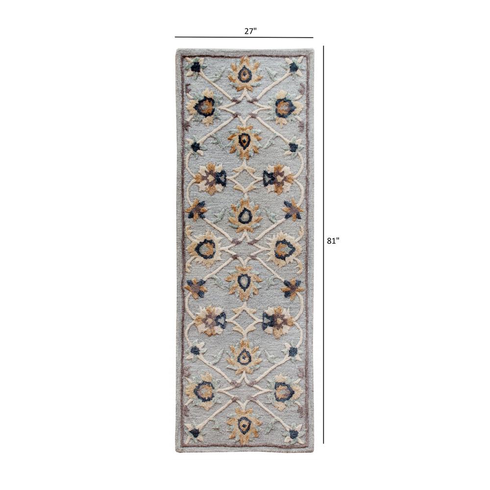 2’ x 7’ Blue and Beige Floral Runner Rug Blue/Cream/Beige. Picture 7