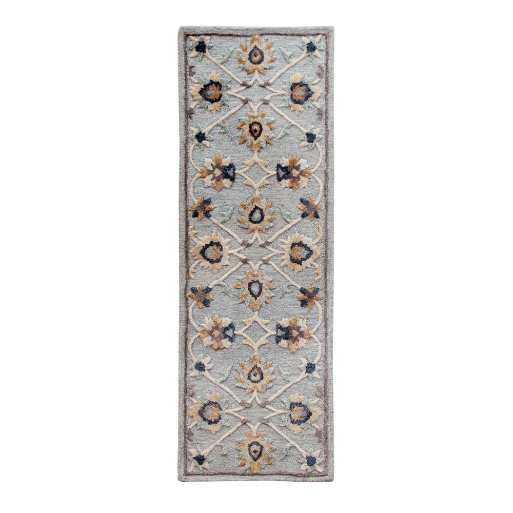 2’ x 7’ Blue and Beige Floral Runner Rug Blue/Cream/Beige. Picture 8