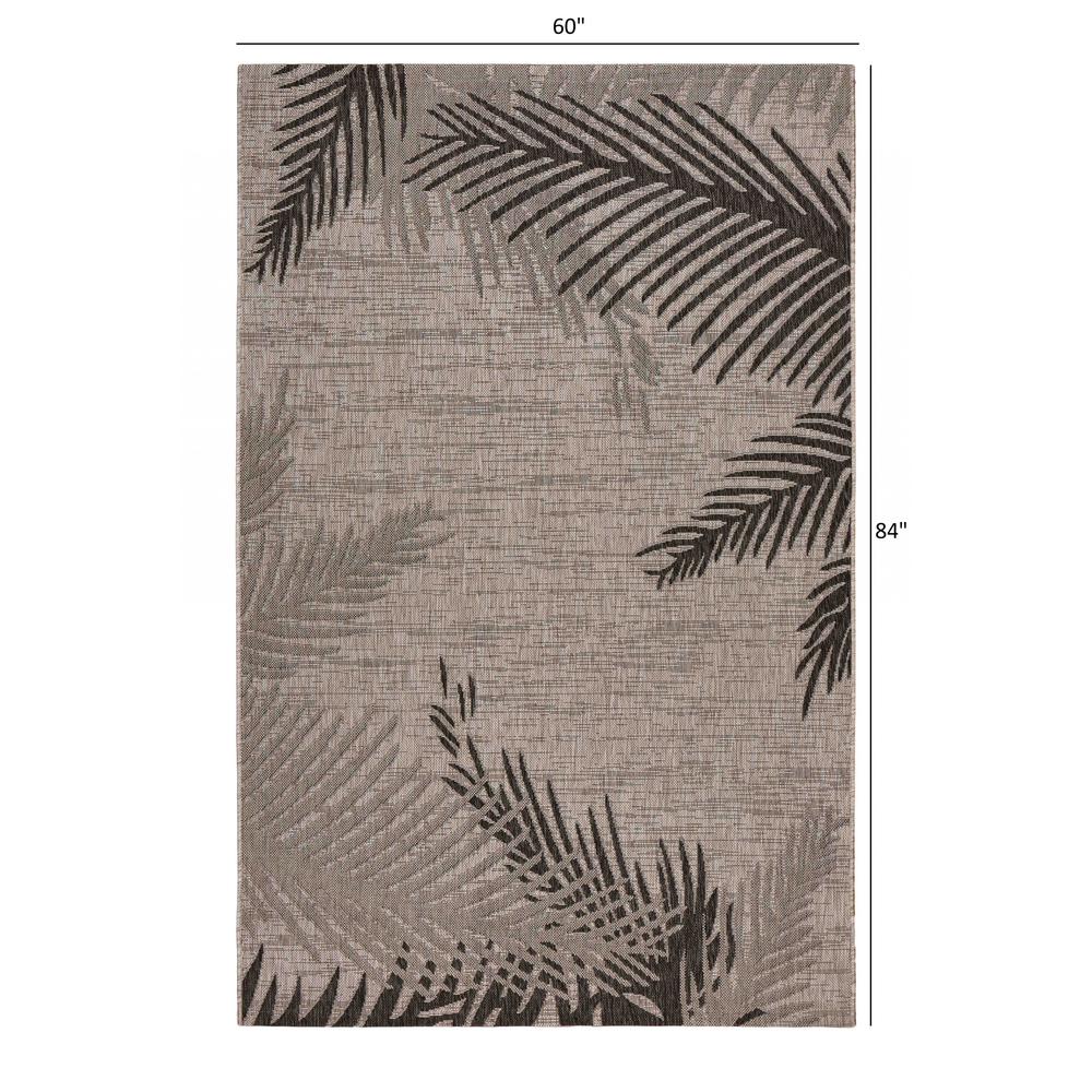 5’ x 7’ Beige Palm Leaves Indoor Outdoor Area Rug Beige. Picture 9