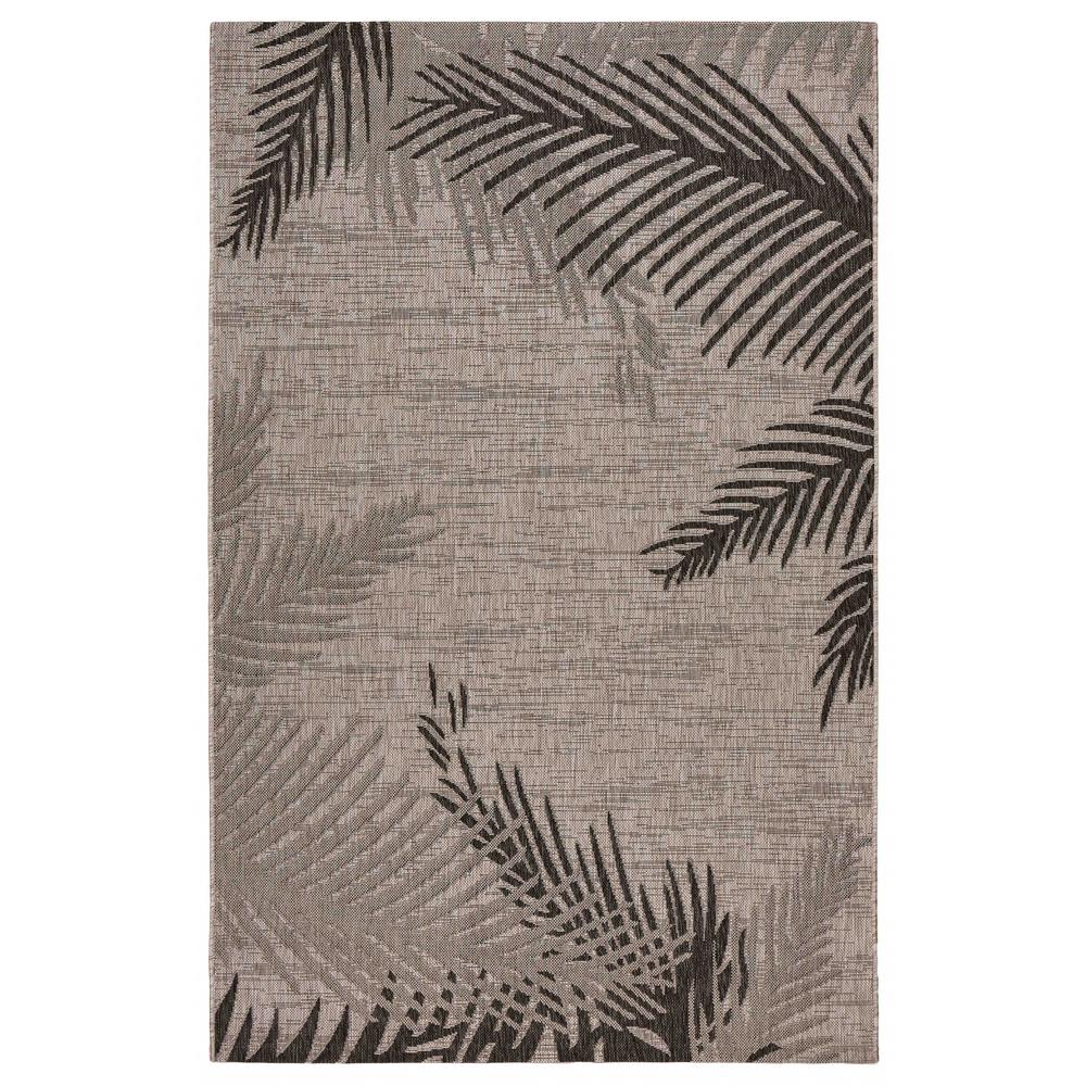8’ x 9’ Beige Palm Leaves Indoor Outdoor Scatter Rug Beige. Picture 1