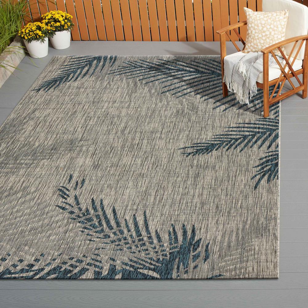 5’ x 7’ Gray Palm Leaves Indoor Outdoor Area Rug Gray. Picture 8