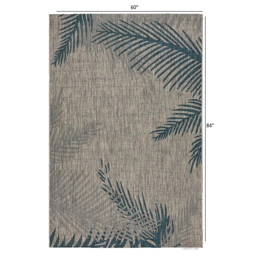 5’ x 7’ Gray Palm Leaves Indoor Outdoor Area Rug Gray. Picture 9