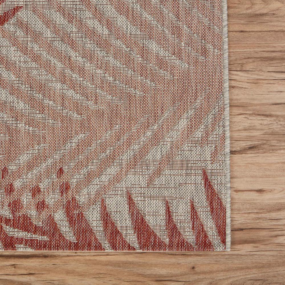 5’ x 7’ Red Palm Leaves Indoor Outdoor Area Rug Beige. Picture 6