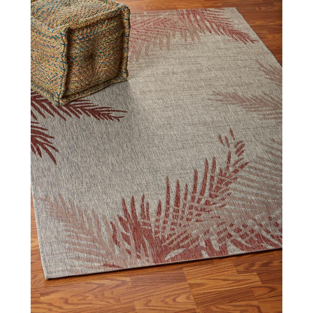 5’ x 7’ Red Palm Leaves Indoor Outdoor Area Rug Beige. Picture 7