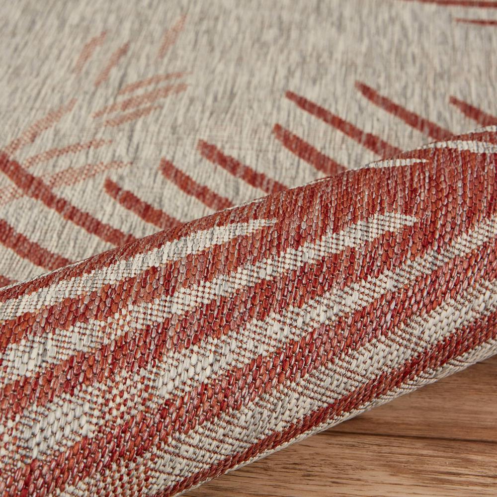 8’ x 9’ Red Palm Leaves Indoor Outdoor Area Rug Beige. Picture 5