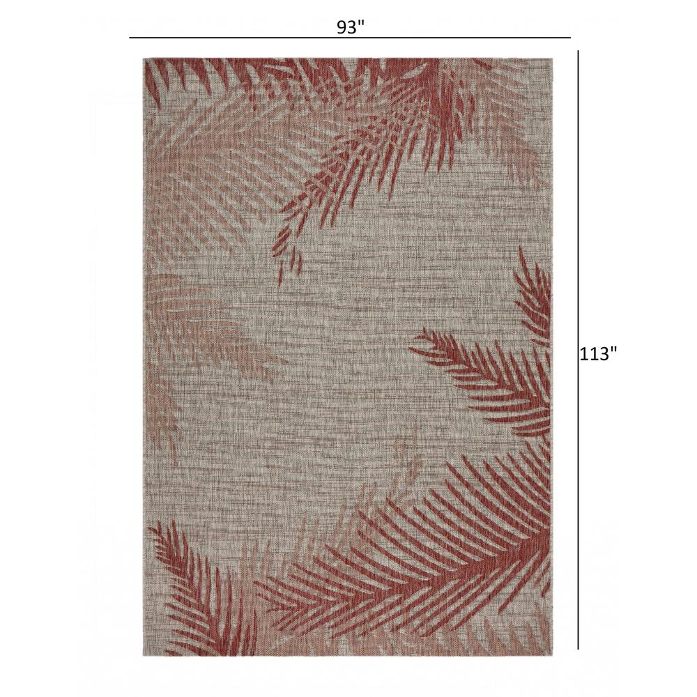 8’ x 9’ Red Palm Leaves Indoor Outdoor Area Rug Beige. Picture 9