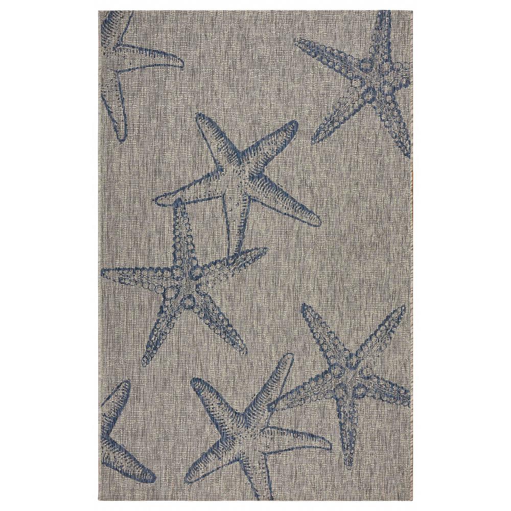 8’ x 9’ Blue Starfish Indoor Outdoor Area Rug Gray. Picture 1