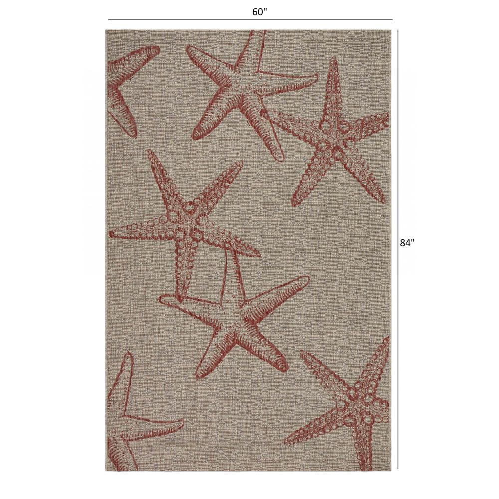 5’ x 7’ Red Starfish Indoor Outdoor Area Rug Beige. Picture 9