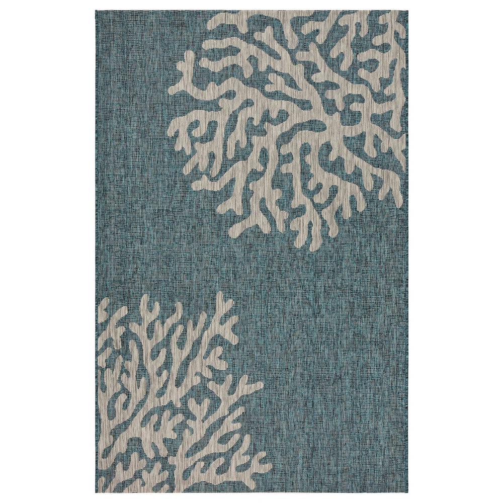 5’ x 7’ Blue Coral Reef Indoor Outdoor Area Rug Blue. Picture 1