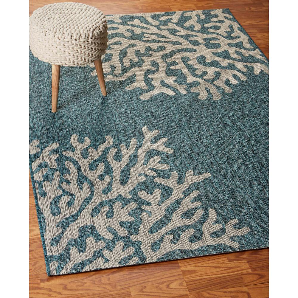 5’ x 7’ Blue Coral Reef Indoor Outdoor Area Rug Blue. Picture 7