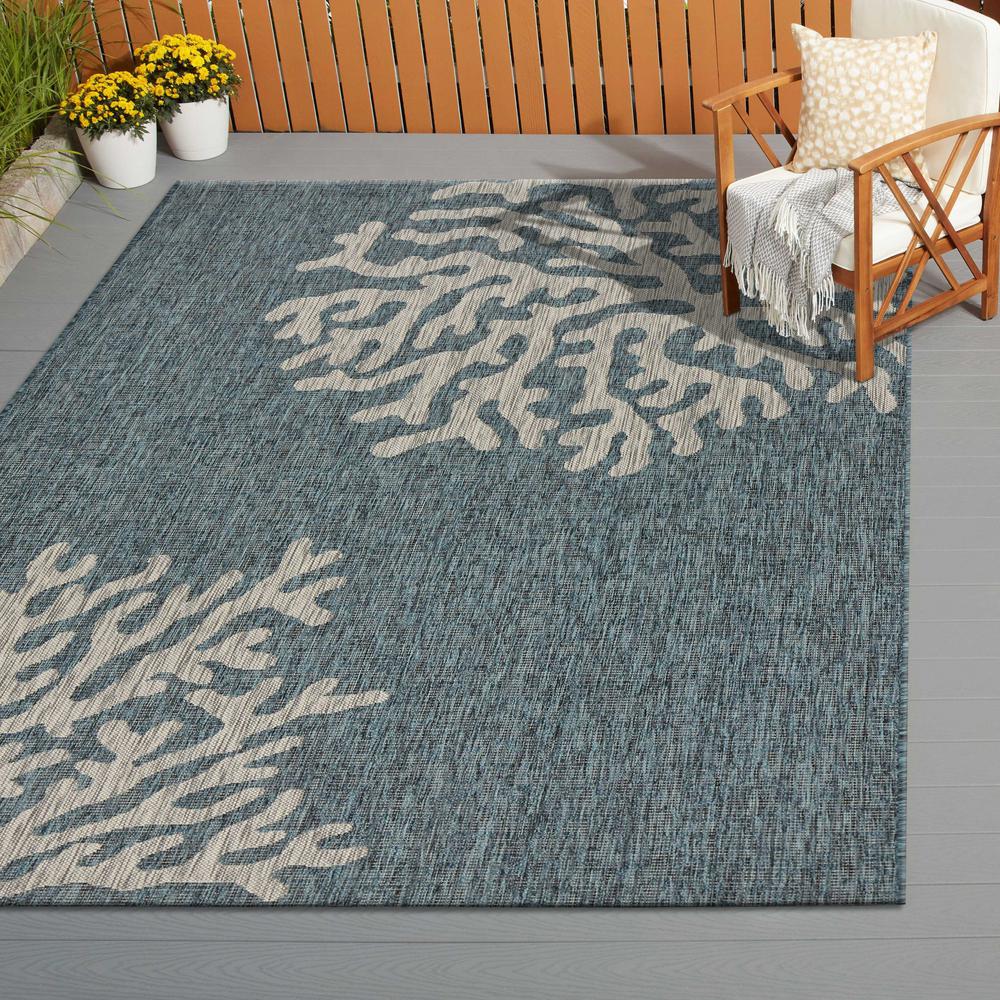 5’ x 7’ Blue Coral Reef Indoor Outdoor Area Rug Blue. Picture 8