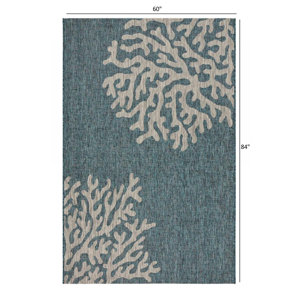 5’ x 7’ Blue Coral Reef Indoor Outdoor Area Rug Blue. Picture 9