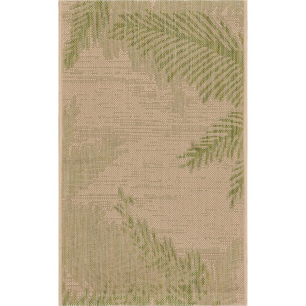 2’ x 3’ Green Palms Indoor Outdoor Scatter Rug Beige. Picture 1