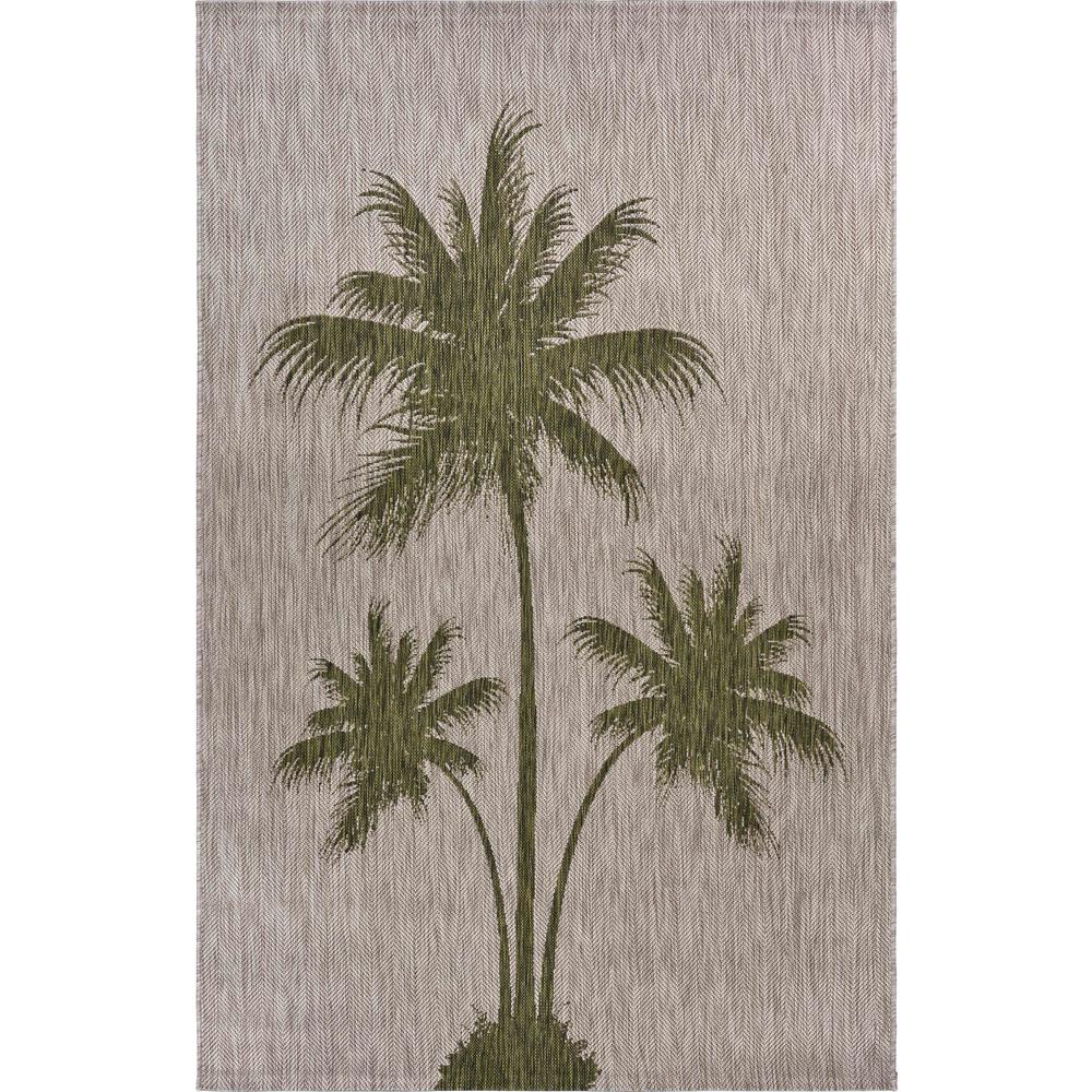 5’ x 7’ Green Palm Tree Indoor Outdoor Area Rug Beige. Picture 1