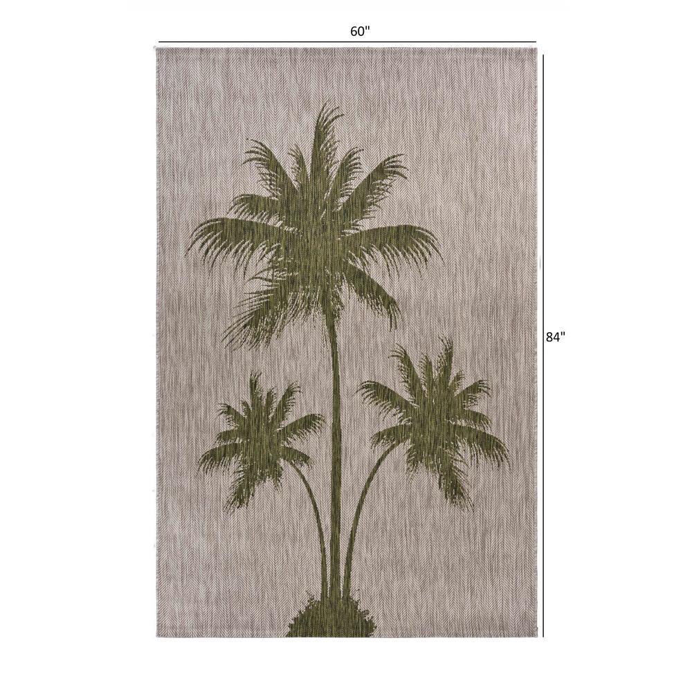 5’ x 7’ Green Palm Tree Indoor Outdoor Area Rug Beige. Picture 9