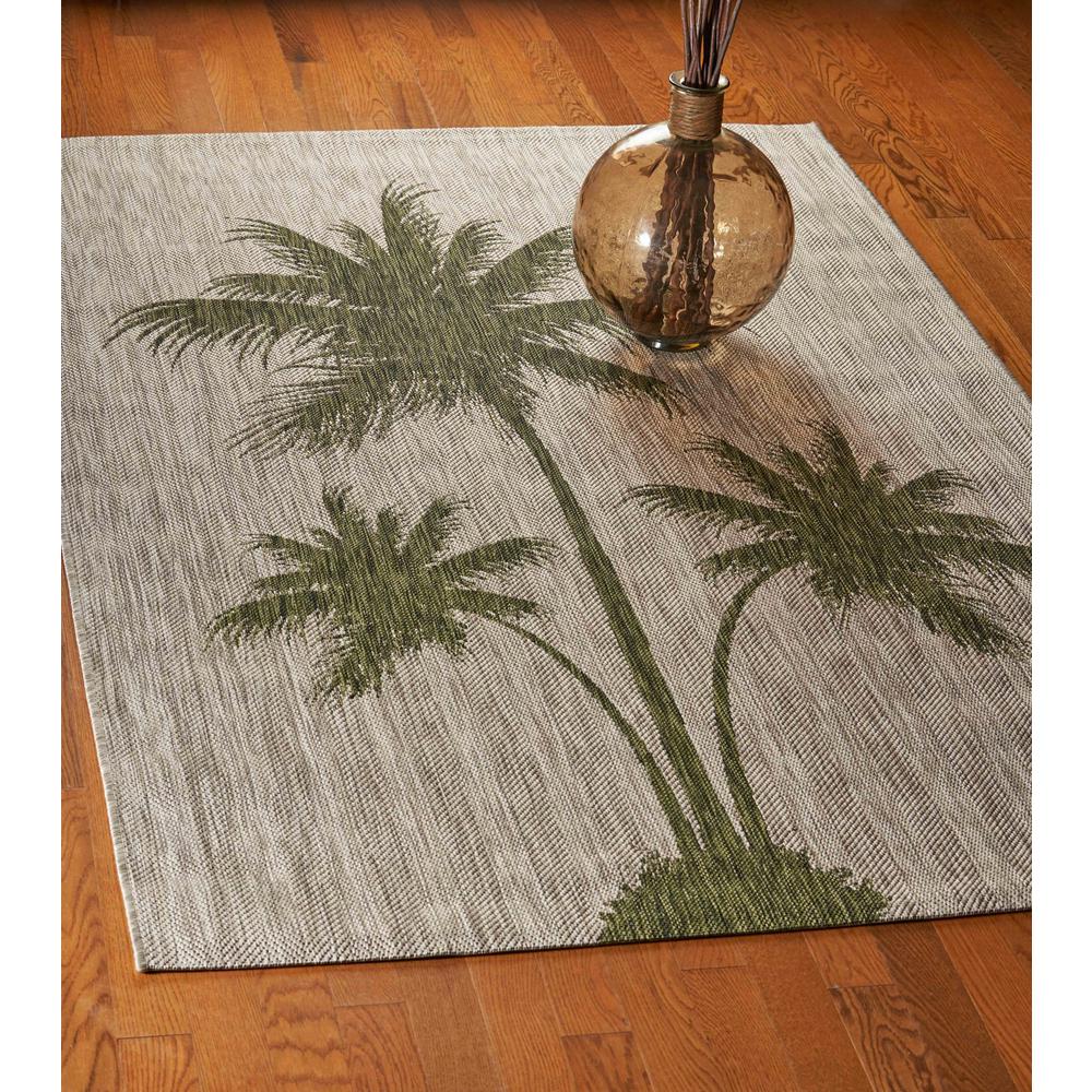 8’ x 10’ Green Palm Tree Indoor Outdoor Area Rug Beige. Picture 7