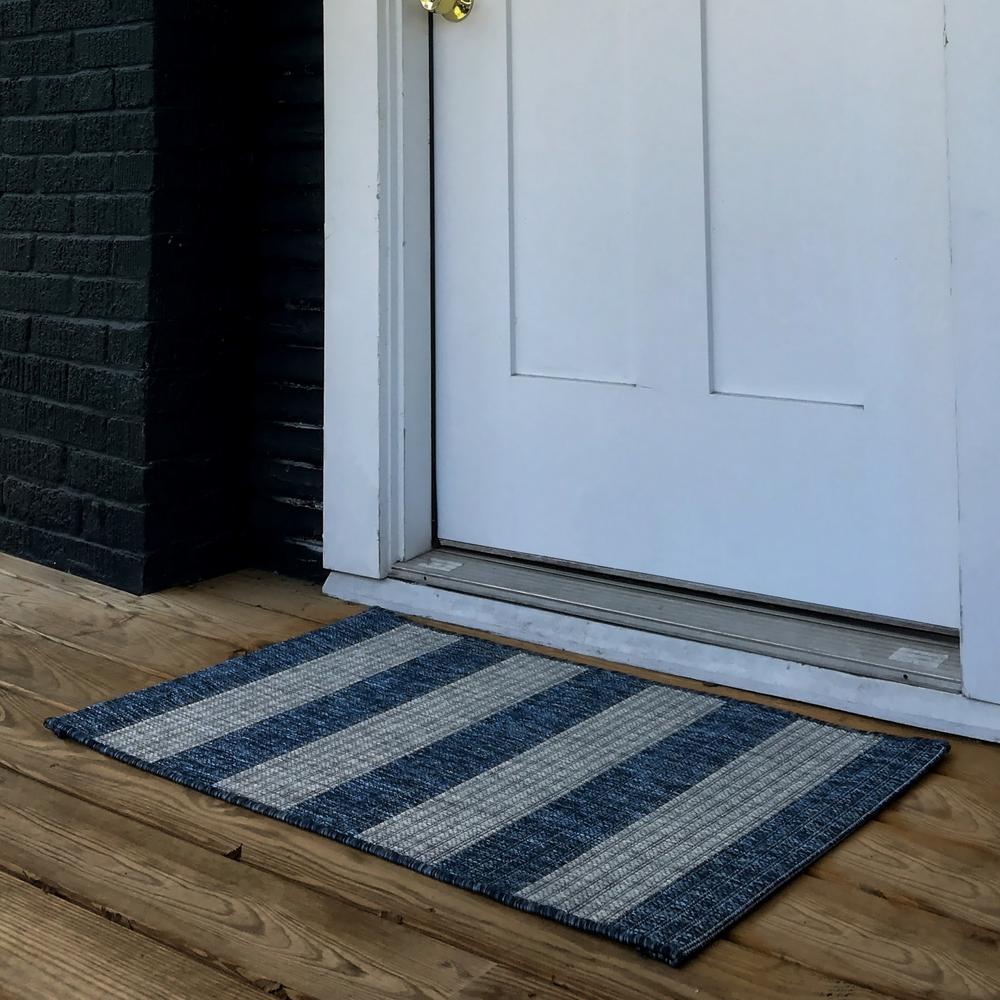 2’ x 3’ Navy Stripes Indoor Outdoor Scatter Rug Navy/Gray. Picture 7