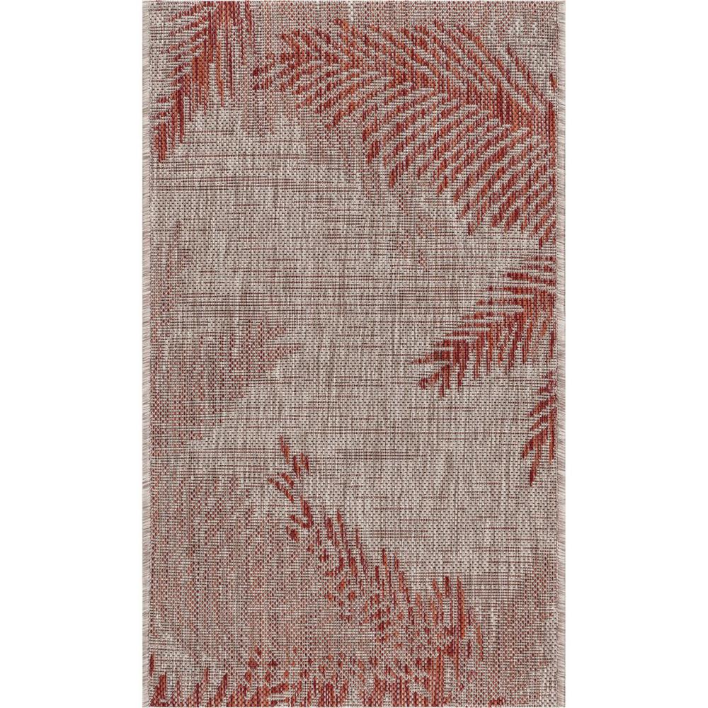 2’ x 3’ Red Palm Leaves Indoor Outdoor Scatter Rug Beige. Picture 1