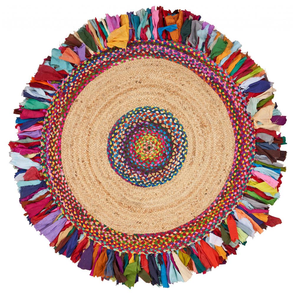 Natural Jute Multicolored Medallion Area Rug with Fringe Multi. Picture 1