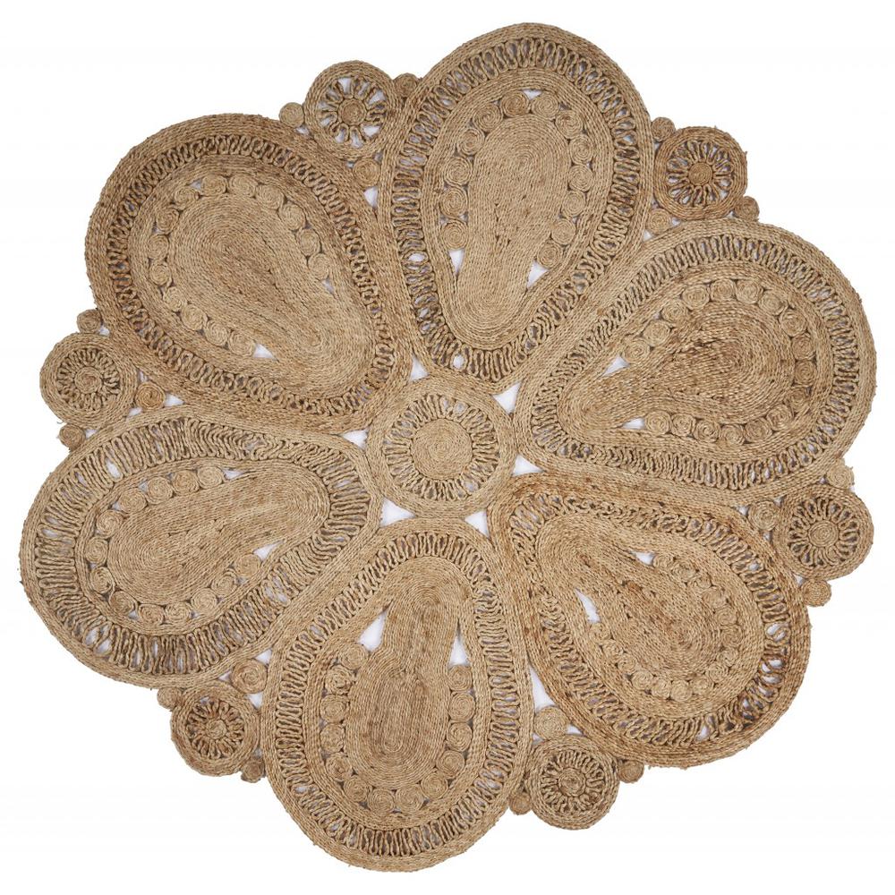 Floral Doily Natural Jute Area Rug-Natural. Picture 1