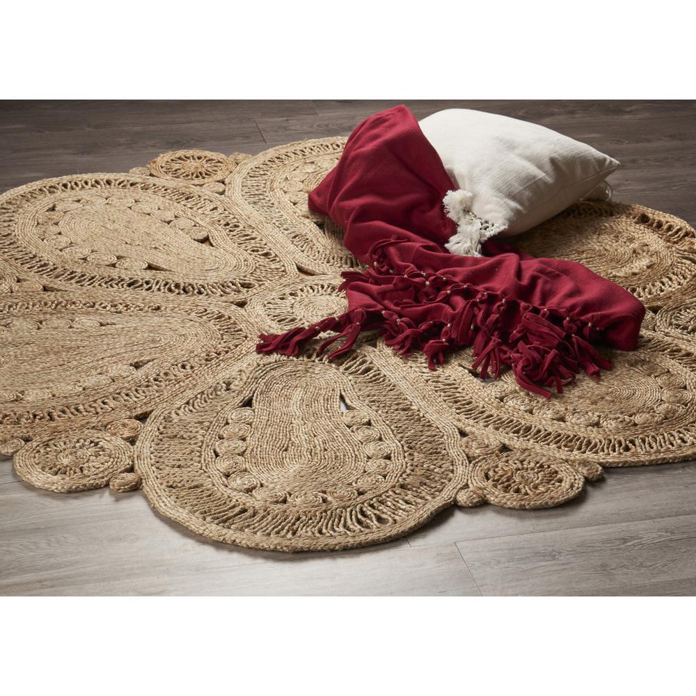 Floral Doily Natural Jute Area Rug-Natural. Picture 7
