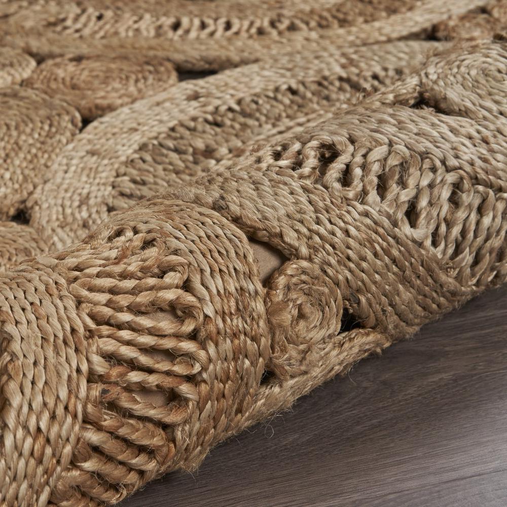6’ Tan Floral Rings Jute Area Rug Natural. Picture 5