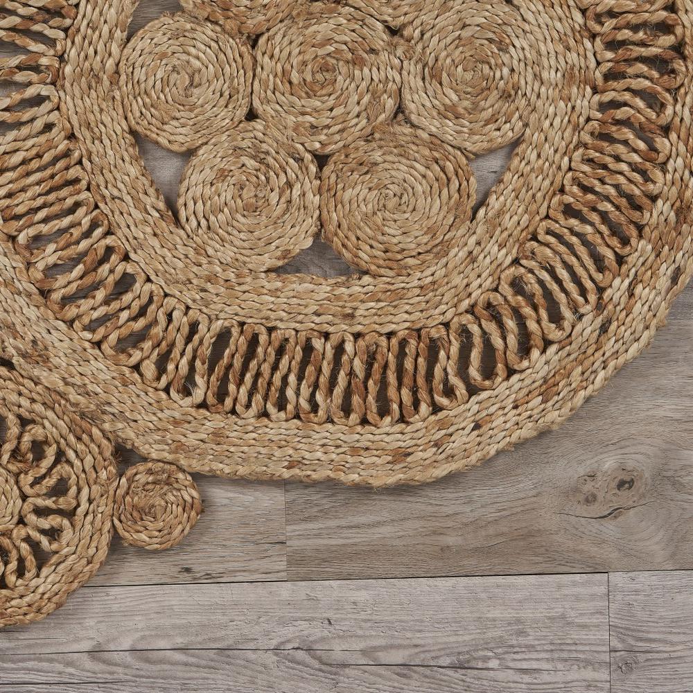 6’ Tan Floral Rings Jute Area Rug Natural. Picture 6