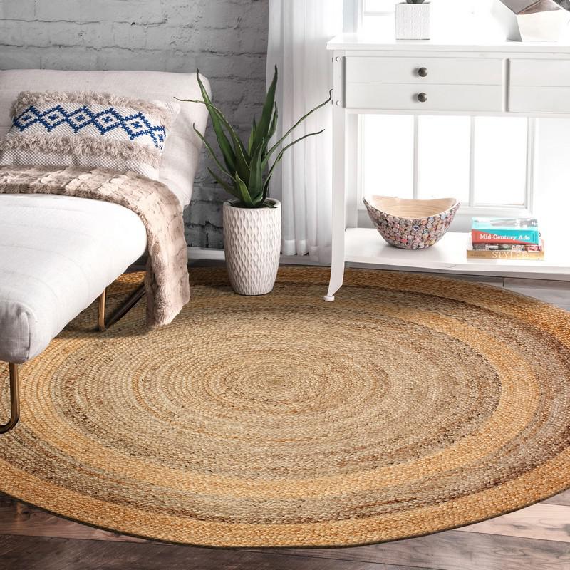 Two Toned Natural Jute Area Rug Natural. Picture 7