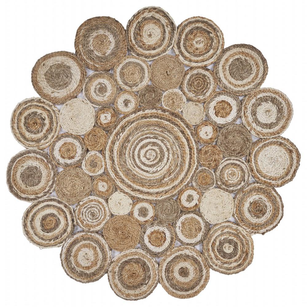 Multi-toned Intricate Circle Natural Jute Area Rug-Natural. Picture 1