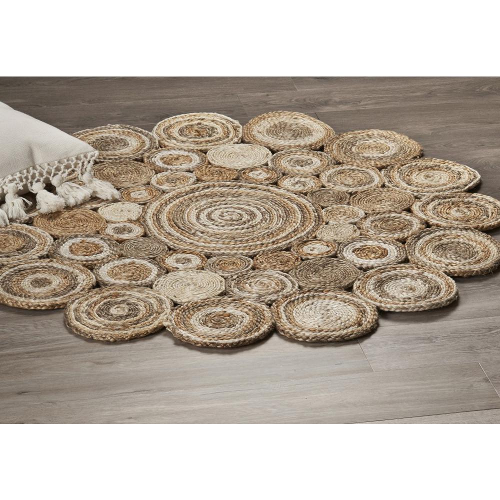 Multi-toned Intricate Circle Natural Jute Area Rug-Natural. Picture 7