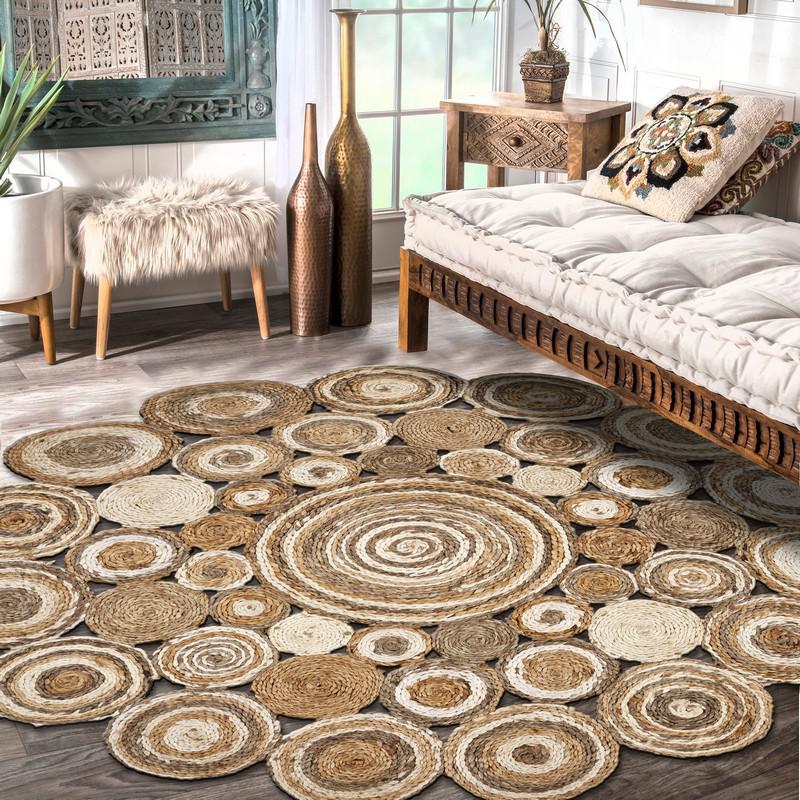 Multi-toned Intricate Circle Natural Jute Area-Rug Natural. Picture 7
