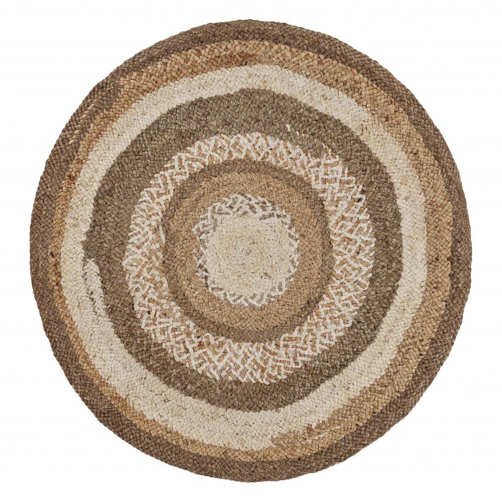 Multicolored Concentric Boutique Jute Rug-Bleach/Natural. Picture 1