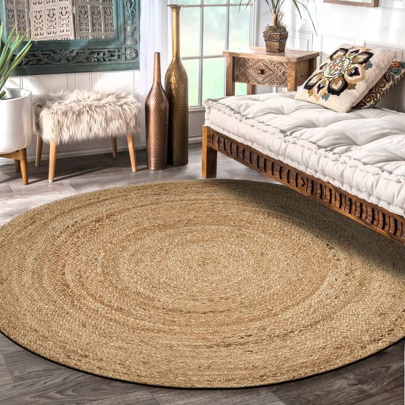 Classic Simple Natural Jute Area Rug Natural. Picture 7